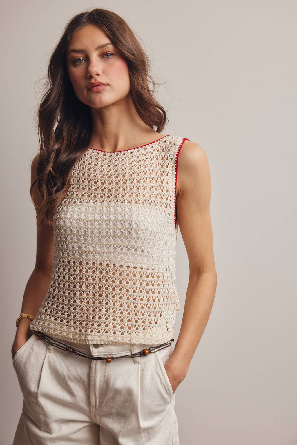 Sleeveless Crochet Knit Top FSW0050