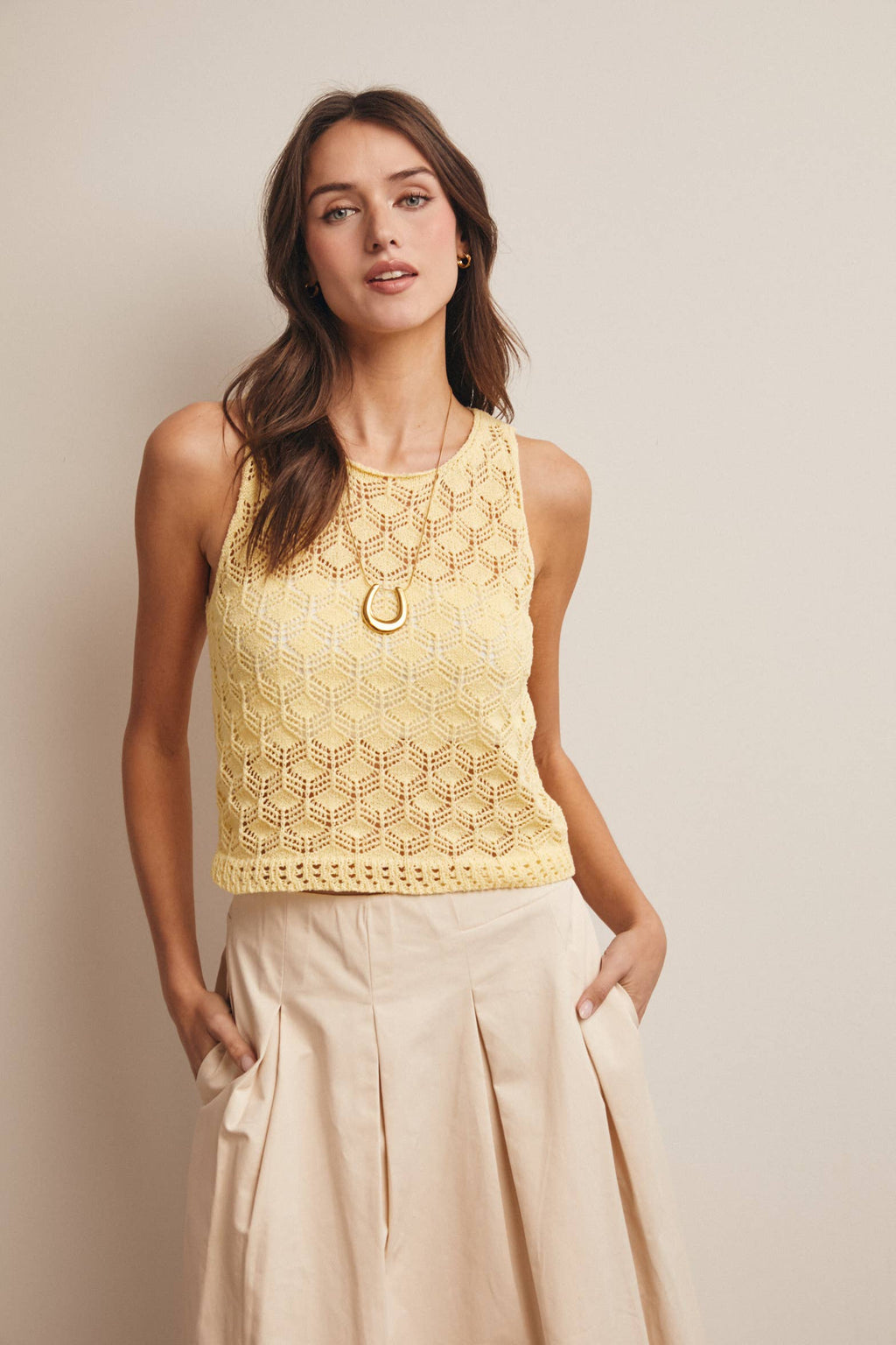 Sleeveless Crochet Knit Tank Top FSW0048