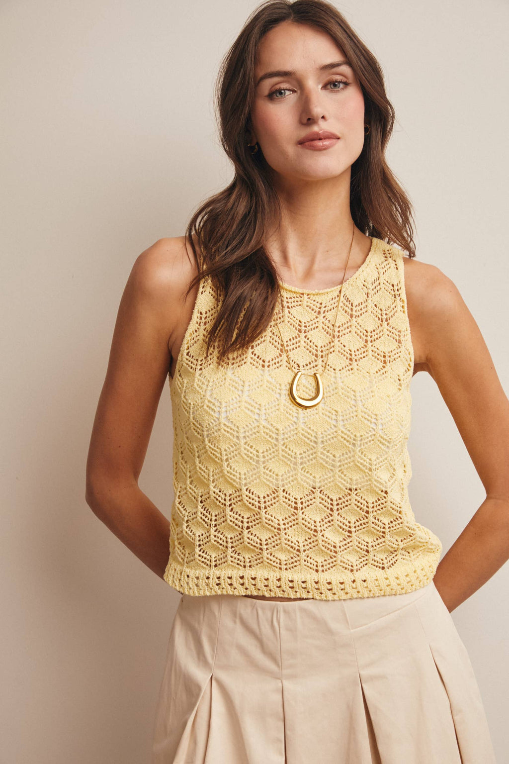 Sleeveless Crochet Knit Tank Top FSW0048