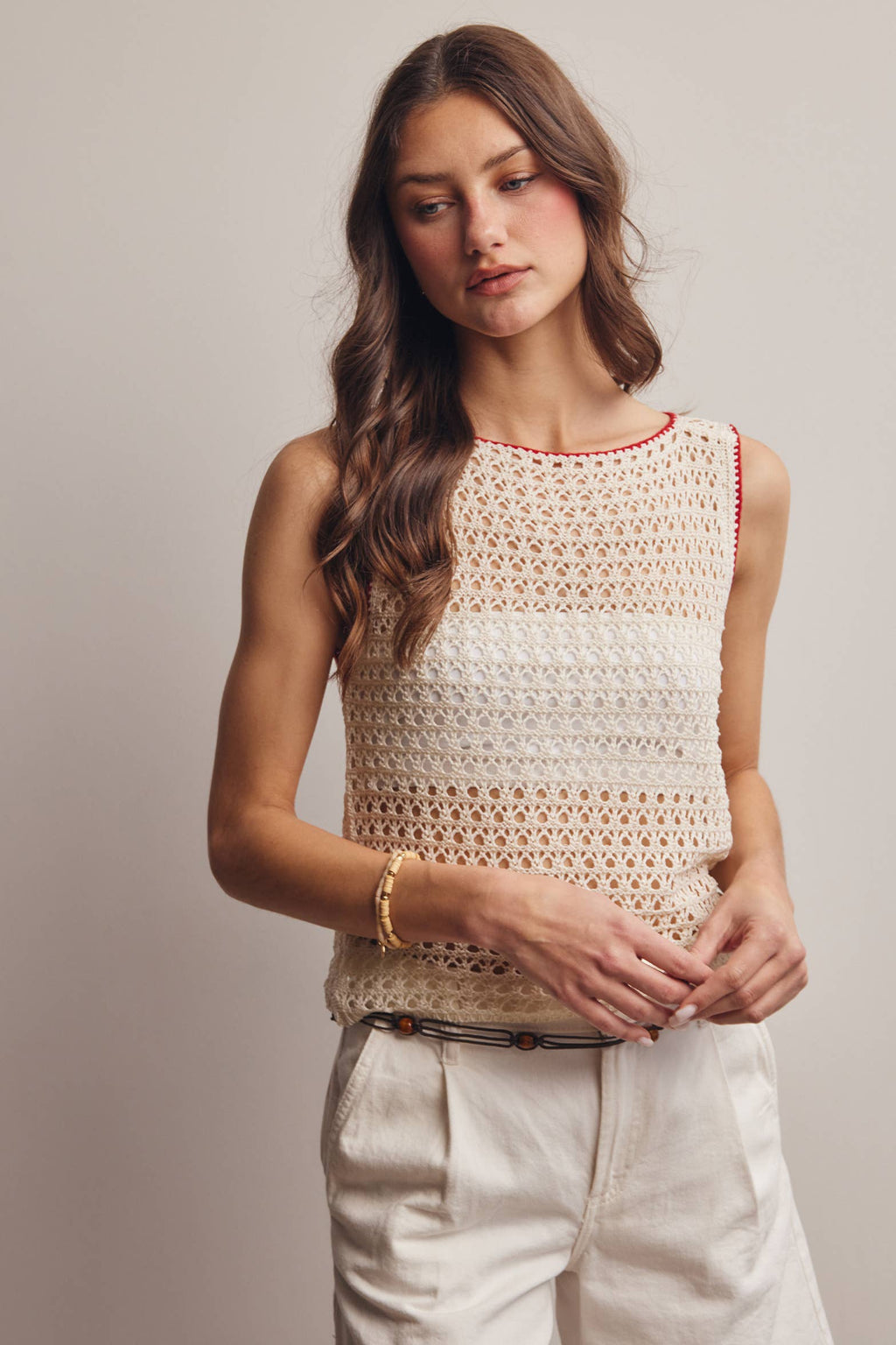 Sleeveless Crochet Knit Top FSW0050