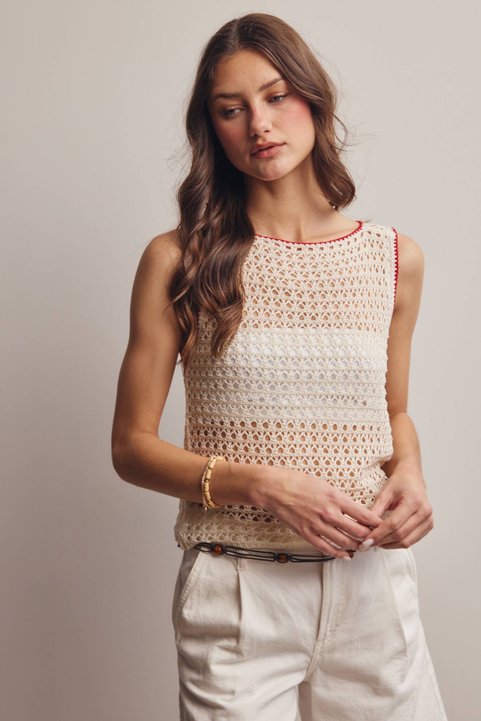 Sleeveless Crochet Knit Top FSW0050