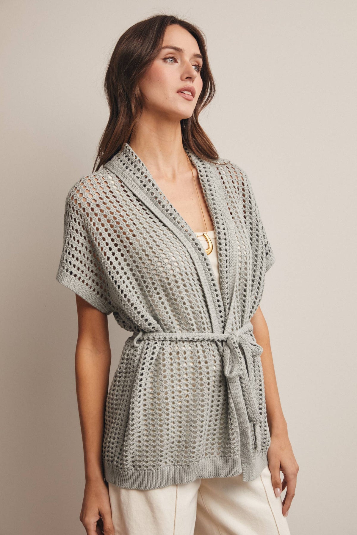 Open Knit Belted Cardigan