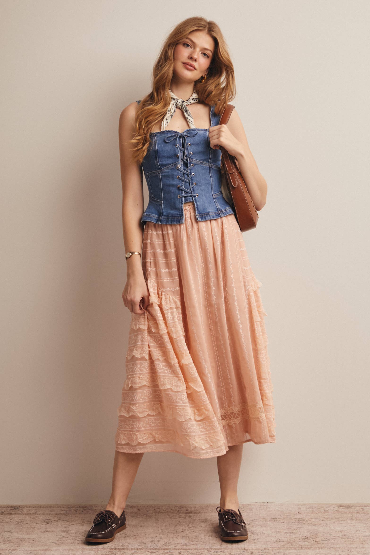 Lace Tiered Midi Skirt