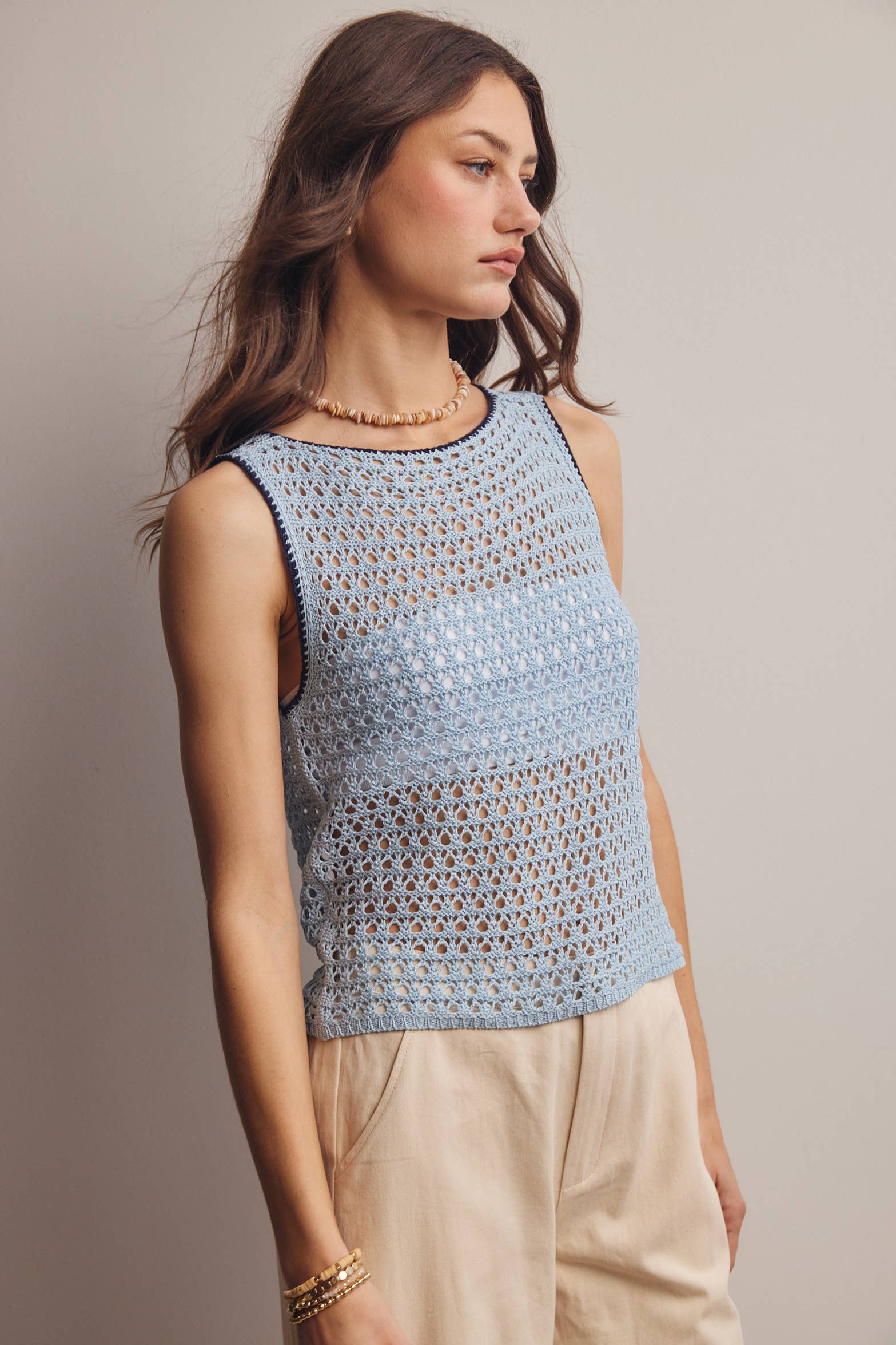 Sleeveless Crochet Knit Top FSW0050