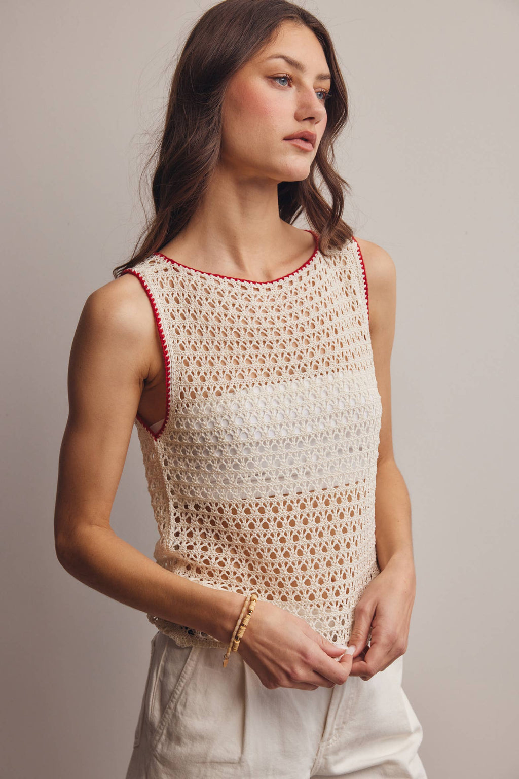 Sleeveless Crochet Knit Top FSW0050