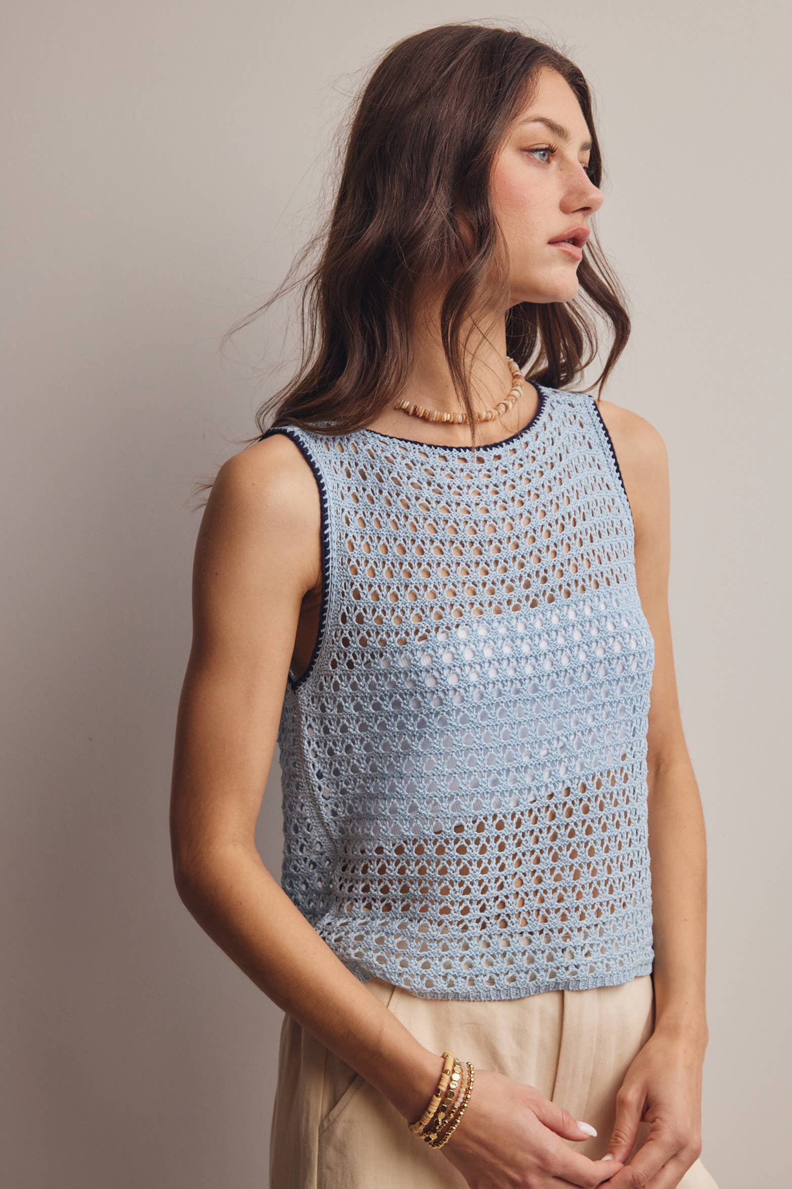Sleeveless Crochet Knit Top FSW0050