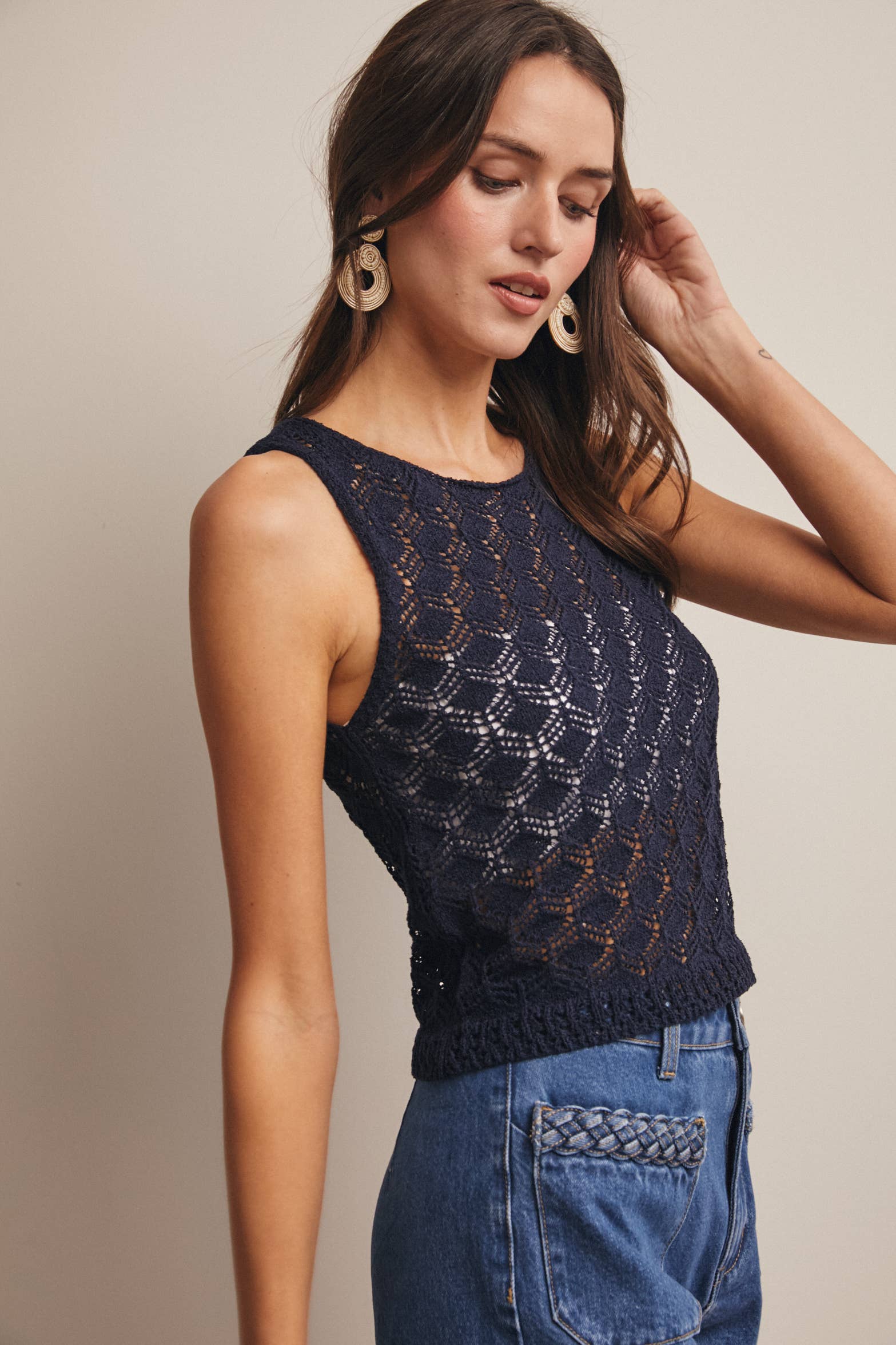 Sleeveless Crochet Knit Tank Top FSW0048
