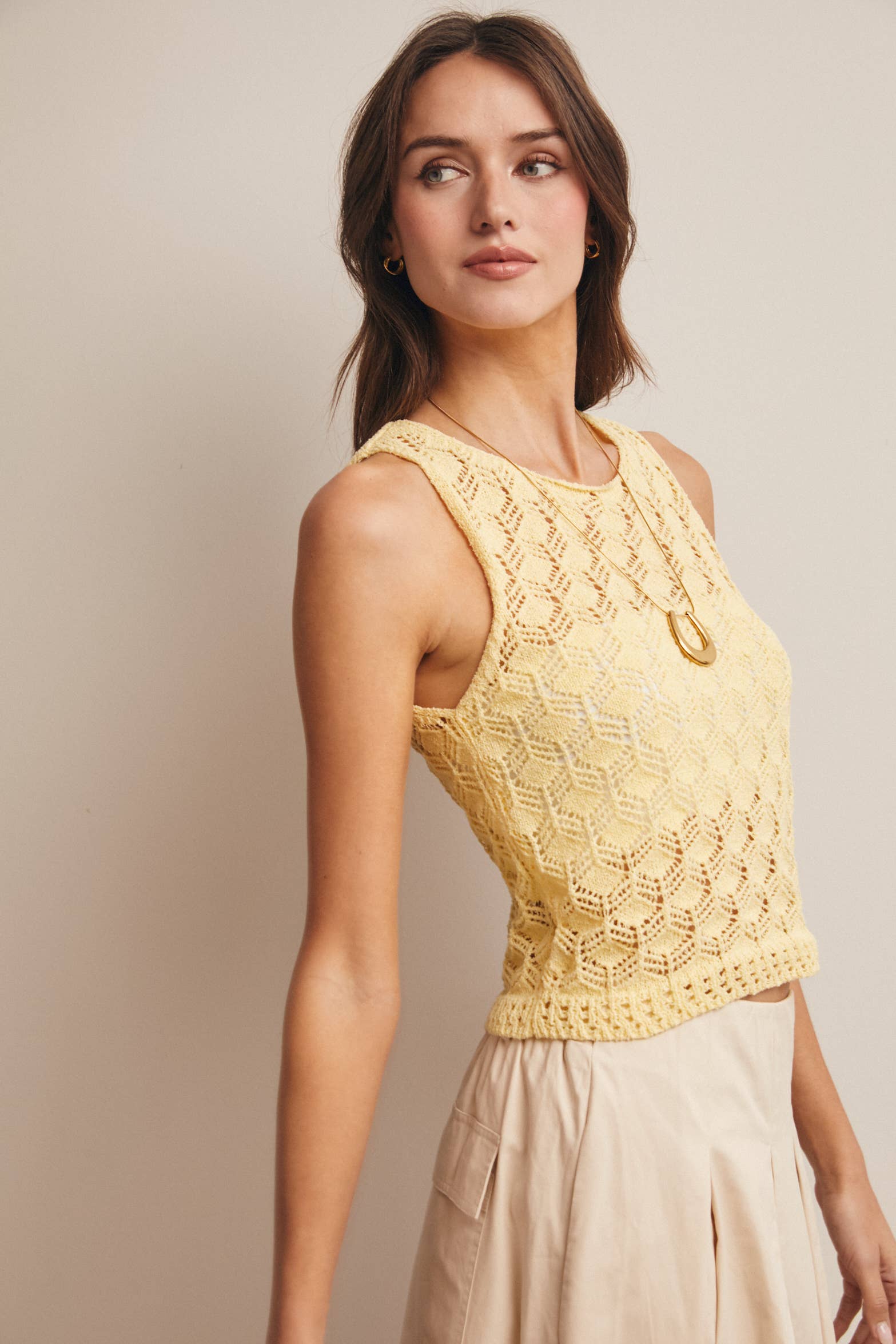 Sleeveless Crochet Knit Tank Top FSW0048