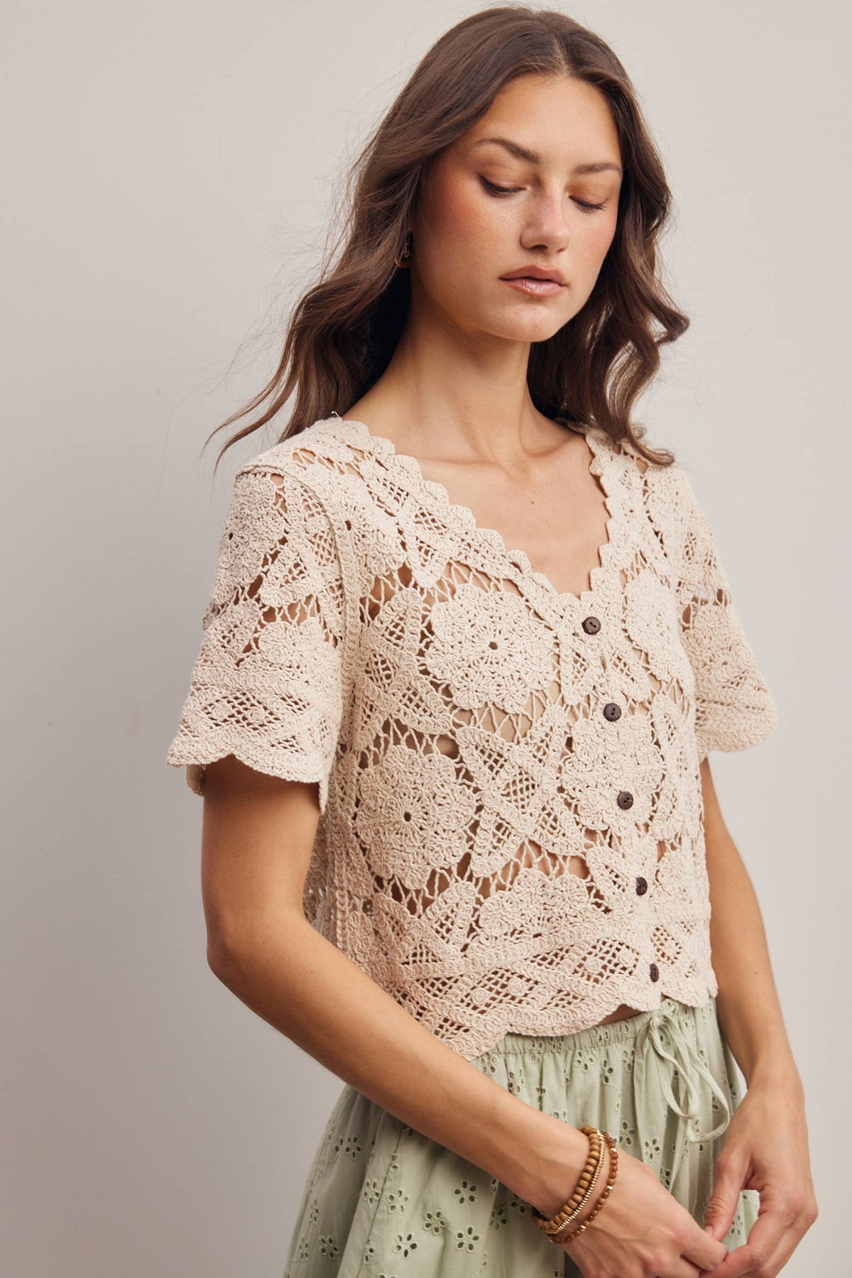 Crochet Lace Short Sleeve Top