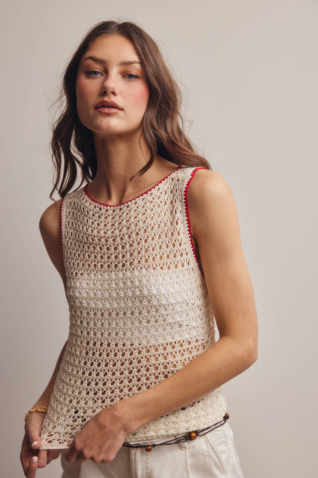 Sleeveless Crochet Knit Top FSW0050
