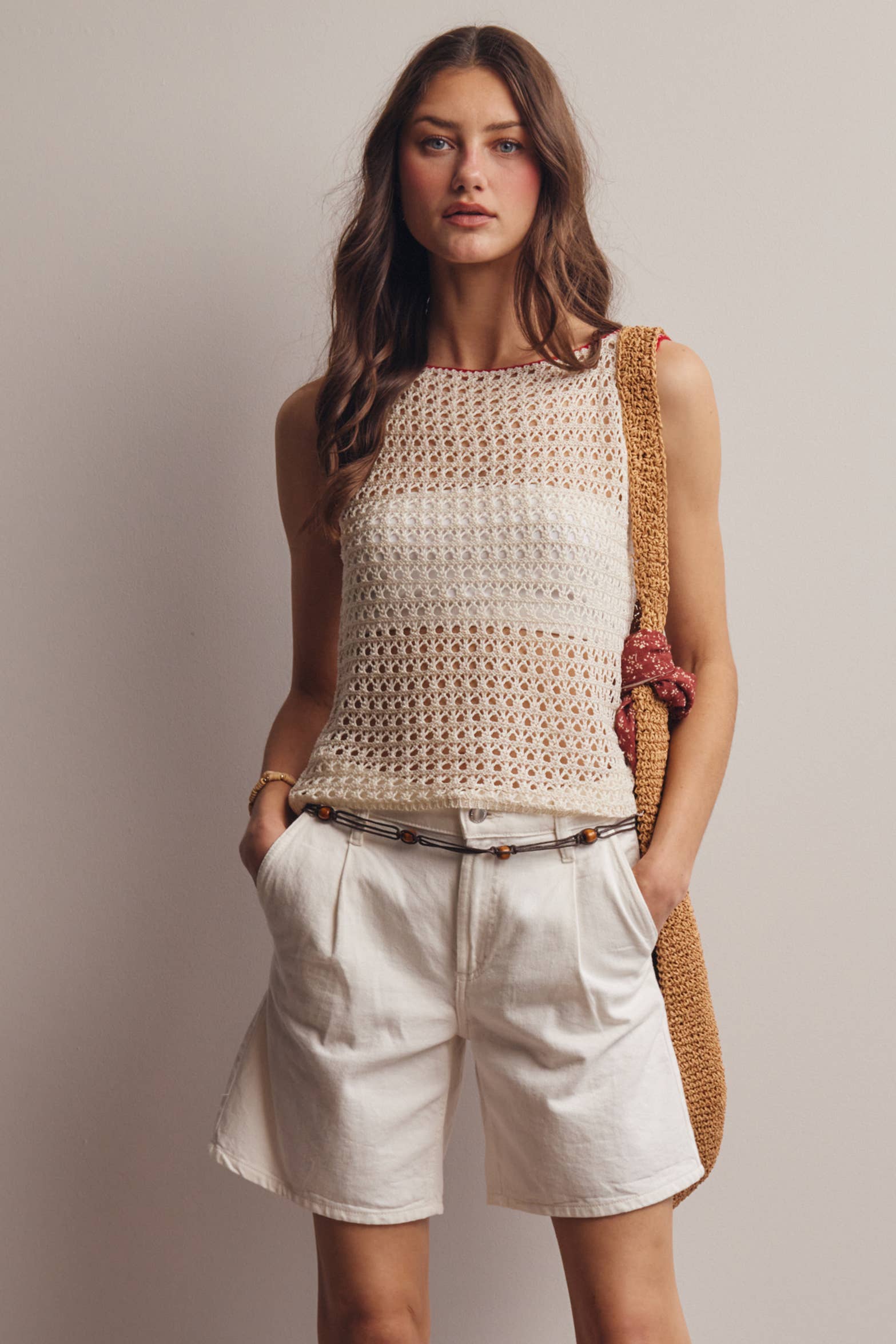 Sleeveless Crochet Knit Top FSW0050