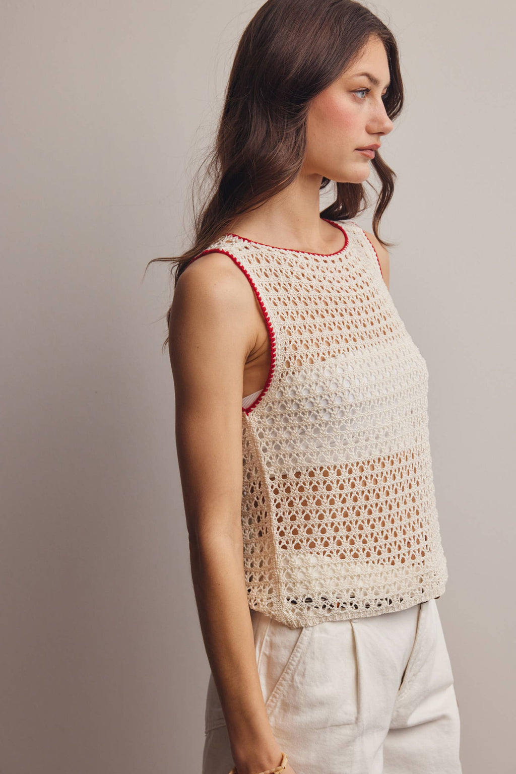 Sleeveless Crochet Knit Top FSW0050