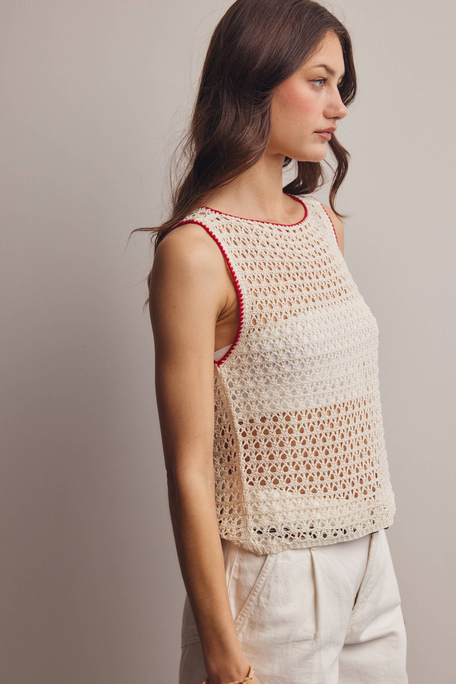 Sleeveless Crochet Knit Top FSW0050