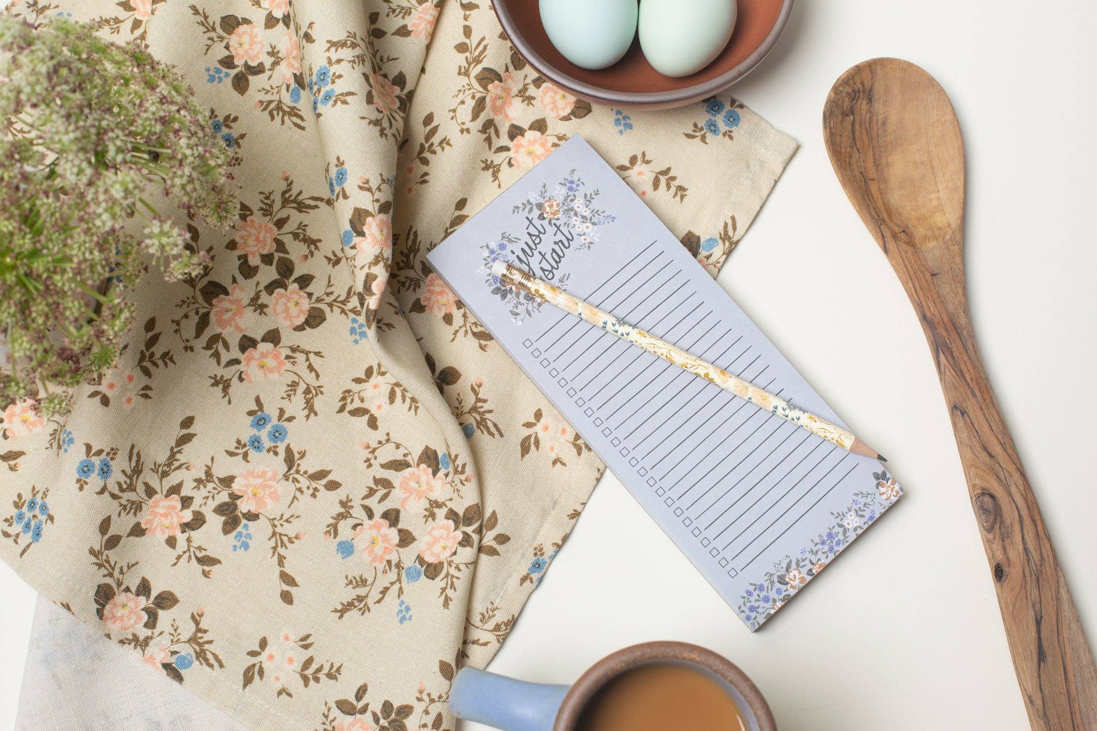 Homebody Cotton Linen Tea Towel | Green Ditsy Floral