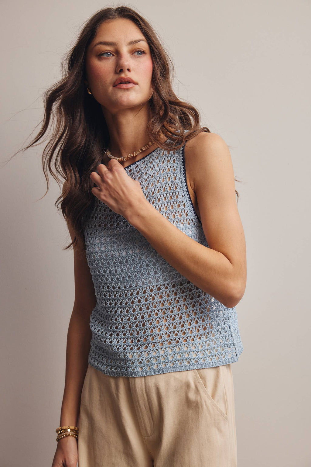 Sleeveless Crochet Knit Top FSW0050