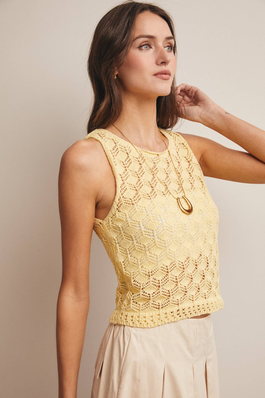 Sleeveless Crochet Knit Tank Top FSW0048