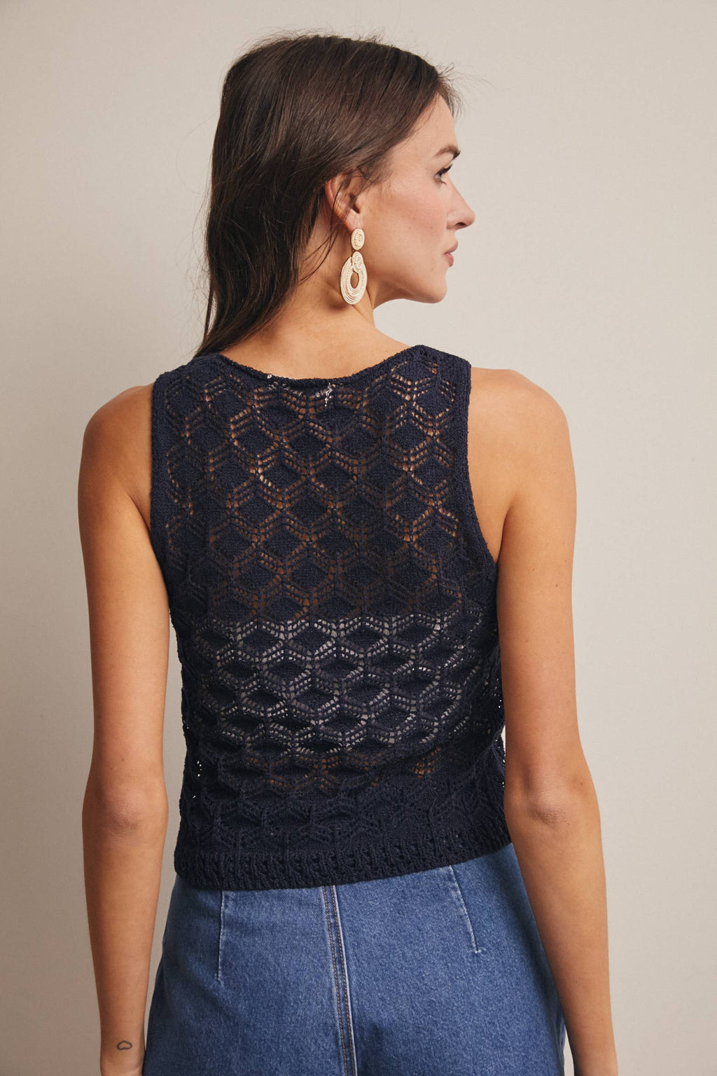 Sleeveless Crochet Knit Tank Top FSW0048