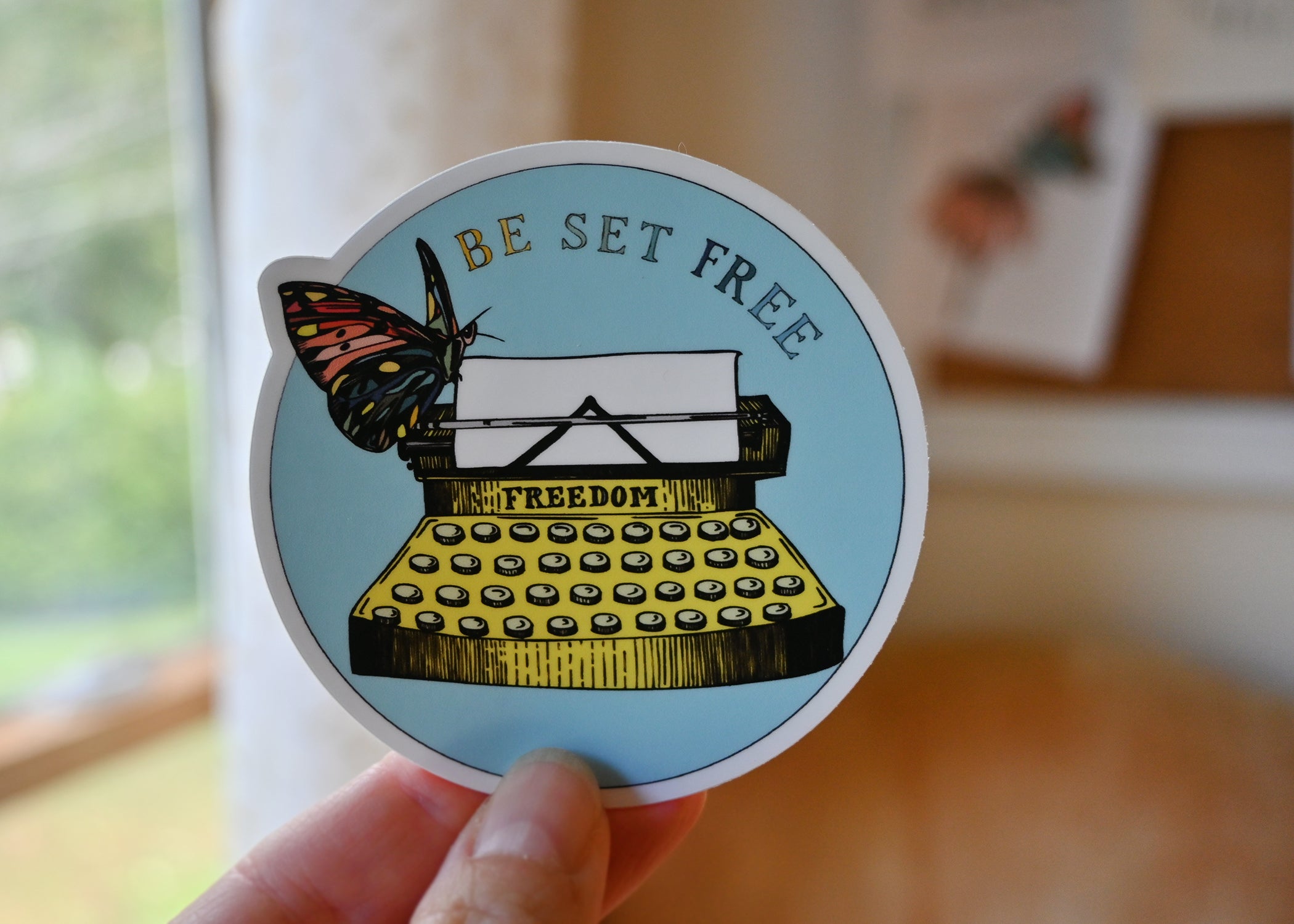 Typewriter Be Set Free Sticker