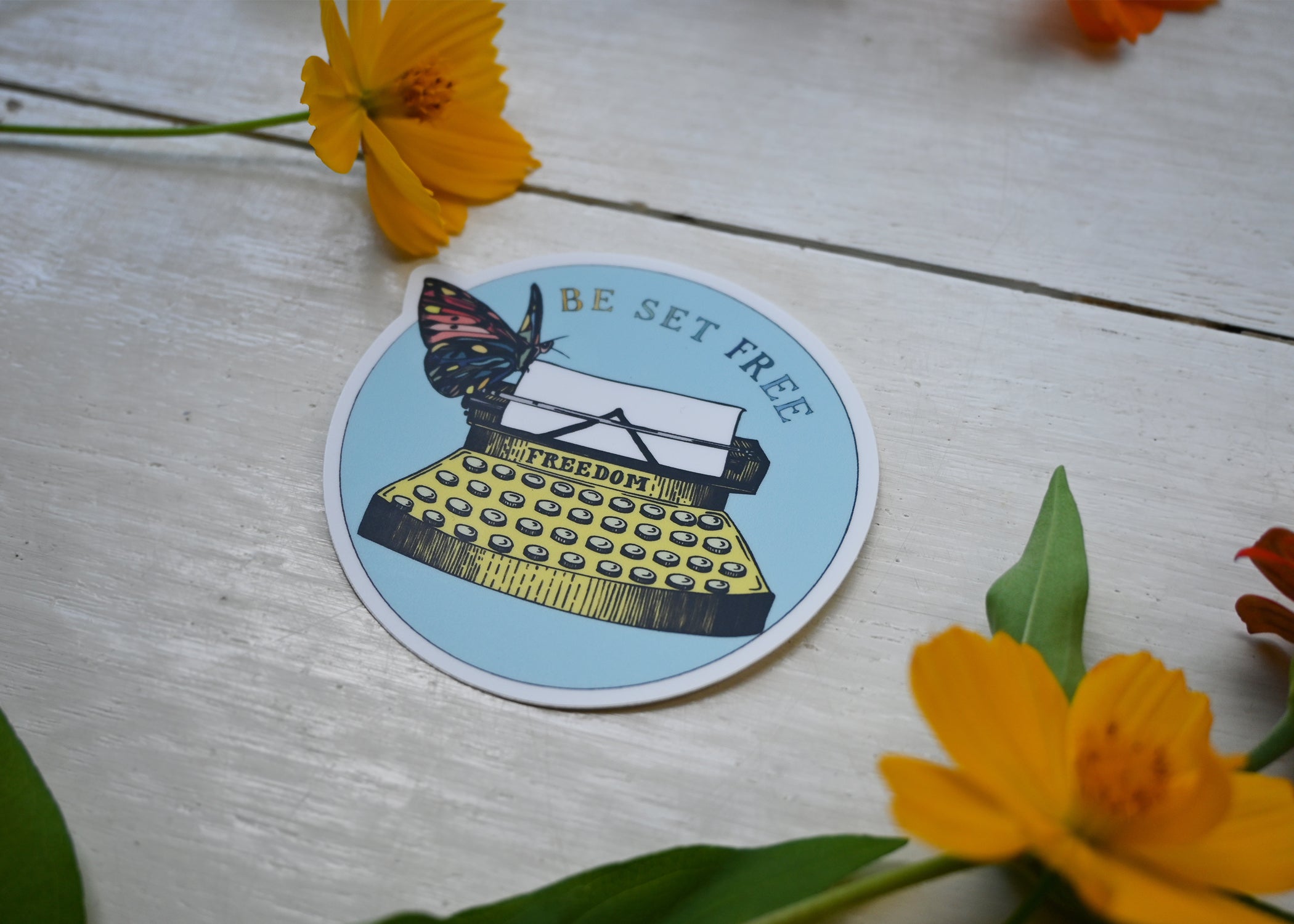 Typewriter Be Set Free Sticker