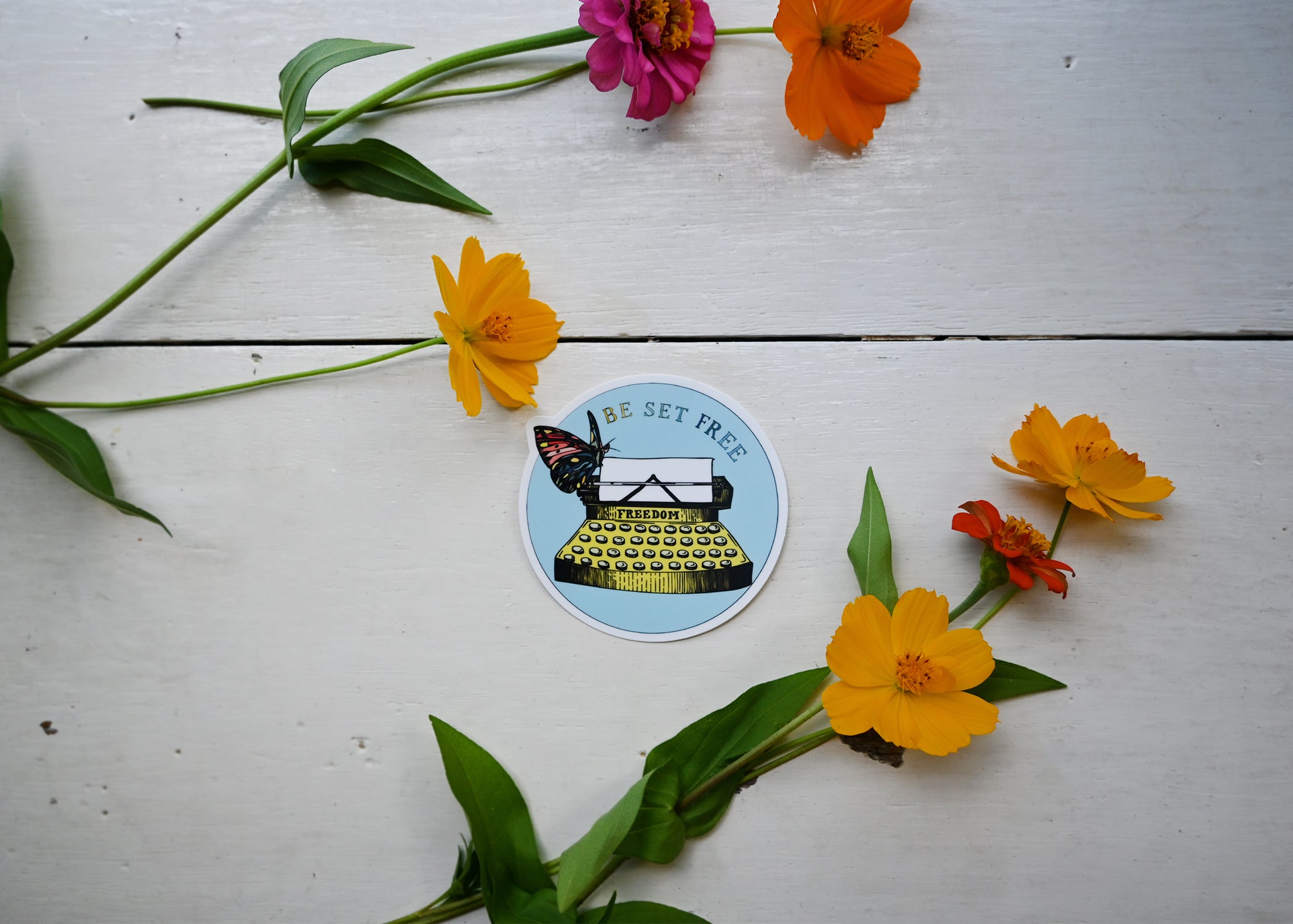 Typewriter Be Set Free Sticker